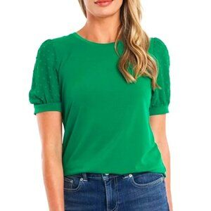 NWT!!! CeCe Women's Short Puff‎ Sleeve Mixed Media Knit Top, Size Small